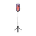 Juice Social 4 in 1 Selfie Stick, phone held vertically in C Clamp on extended tri-pod.