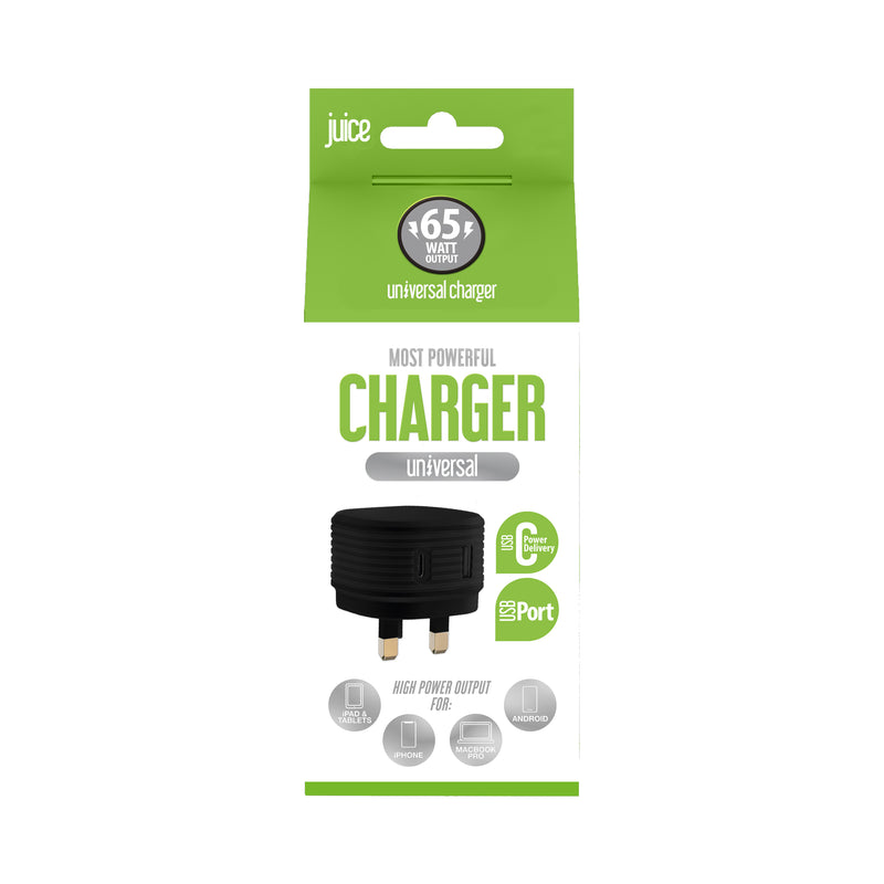 Juice 65W Dual Port Mains GAN Charger Plug