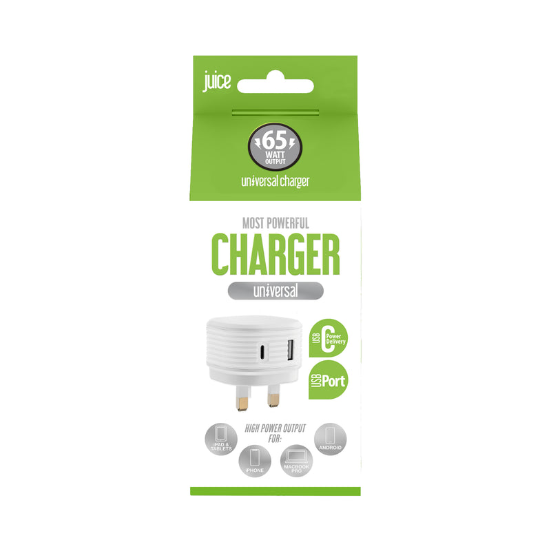 Juice 65W Dual Port Mains GAN Charger Plug