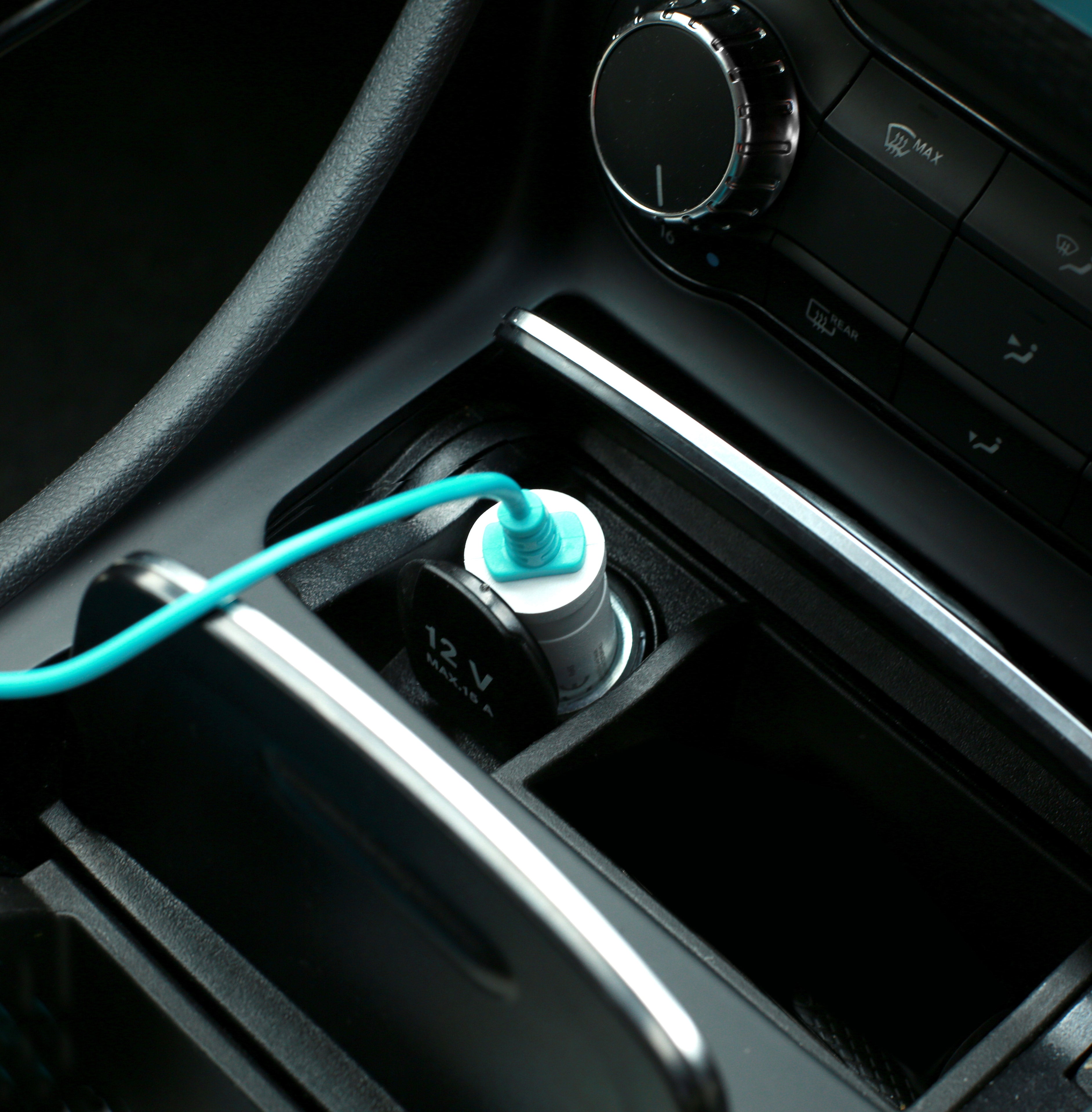 Juice 2.4 Amp USB Type-C Car Charger Plugged in to 12 Volt Port in Car