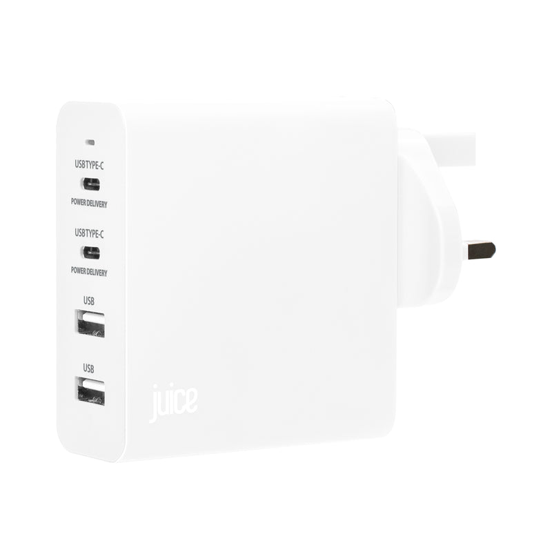 Juice Quad Juice 3.4 Amp 4 Port Mains Charger Plug with 2 x USB-C Ports