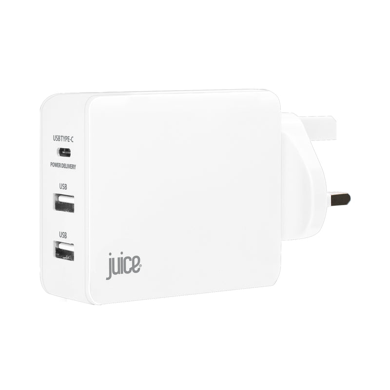 Juice Triple Juice 3.1Amp 3 Port Mains Charger Plug with USB-C Port